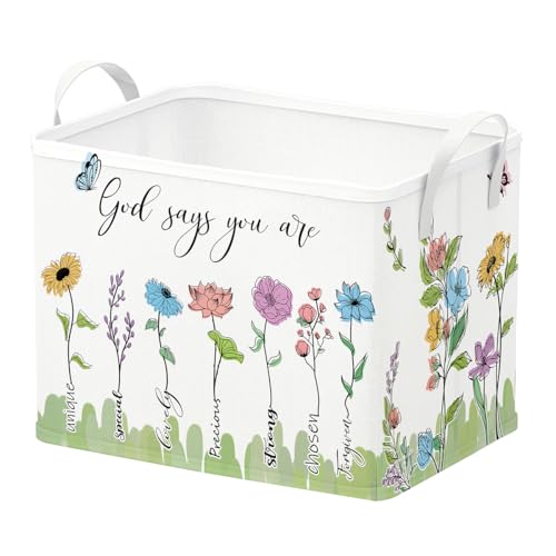 Runtoo Christian Bible Verse Floral Nursery Decor Baby Basket Religious Spiritual Inspirational Baby Shower Decorations Boys Gift Basket Toddler Toy Box Laundry Hamper Closet Storage Bins