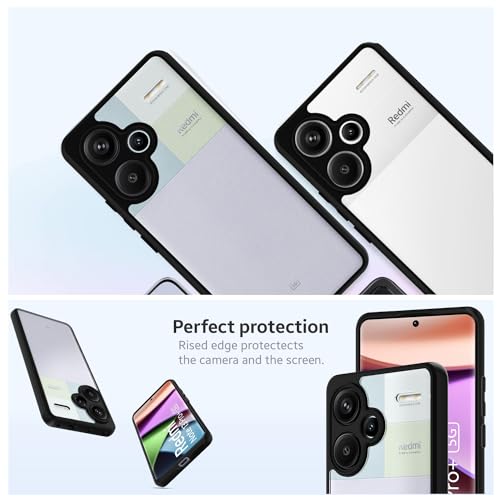 Image of KAPAVER Hybrid Clear Back Cover Case for Redmi Note 13 Pro Plus | Protective Shockproof Cleare Hard PC Soft Flexible Black TPU Cover