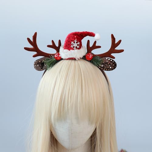 HODIHIWI Antler Headband Deer Ears Christmas Reindeer Horns Crown Santa Hat for Adults Christmas Cosplay Prom Photo Shoot by HODIHIWI - Image 5