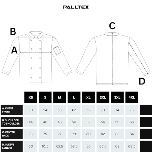 PALLTEX Nozomi LS Kochjacke Unisex Kochjacke Damen Kochjacke Herren Schwarz/Weiss Kochkleidung Professional Chef Uniform Langarm (Schwarz, XL) – Bild 5