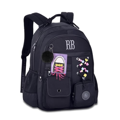 Mochila de Costas Rebecca Bonbon Beaded Fun RB27422 Grande Juvenil Com Cadarço Bolso Antifurto (Preto)