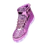 Glitter Led Light Up Shoes High Top Sneakers for Flashing Dancing Halloween Christmas Party with USB Charging Purple 41