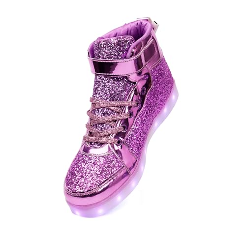 Glitter Led Light Up Shoes High Top Sneakers for Flashing Dancing Halloween Christmas Party with USB Charging Purple 40