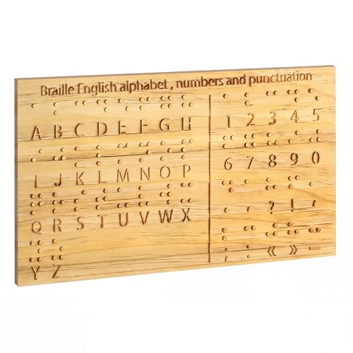 Yulejo Braille Alphabet Board 8.7 x 6.3 Inches Wood Braille Fingerboard Carved Dots Braille Alphabet Chart Numbers Board Montessori Educational Tool for Sighted Individuals Escape Rooms Games Teaching