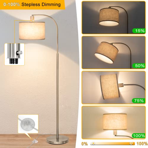 Led Floor Lamp Fully Dimmable Modern Standing Lamp Arc Floor Lamp With Adjustable Drum Shade, Silver Tall Pole Reading Lamp Corner Light For Living Room Bedroom Study Room, 8W Led Bulb Included #TOP1