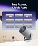 Mini projektor obsługuje 4K | inteligentny projektor 5G WiFi 6 BT 5.4, mini projektor Full HD 1080P, obsługuje 200ANSI 8000L w automatycznej poziomej korekcji trapezu (szary)