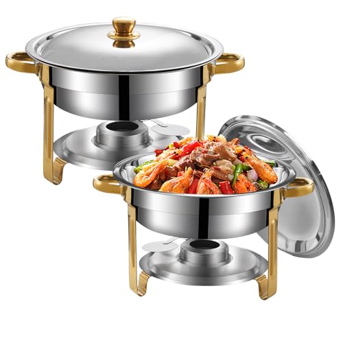 Chafing Dish Buffet Set, Stainless Steel Round Chafers for Catering, Buffet Servers and Warmers Set with Lid for Wedding Party (2 Pack)