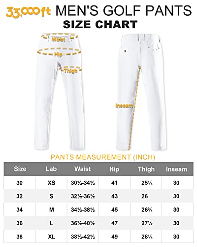 33,000Ft Men's Golf Pants With 5 Pockets Classic-Fit Stretch Quick Dry Lightweight Upf 50+ Hiking Pants White #TOP5