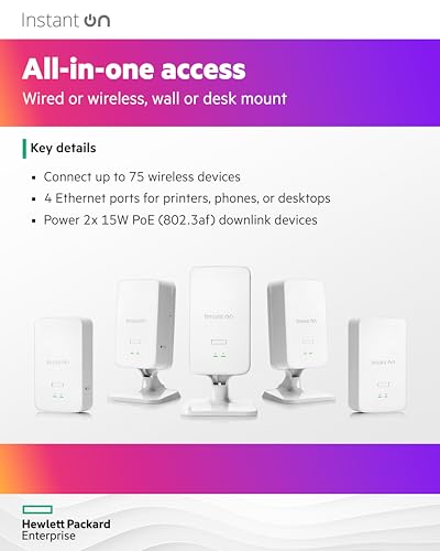 Image of HPE Networking Instant On Access Point AP22D 2x2 WiFi 6 Indoor Wireless Access Point (5 Pack) | Single-Room, Secure, Smart Mesh Support | Power Source Not Included | US Model (S1U75A-5PACK)