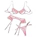 SSLLH Erotic Dessous Set Damen Sexy Spitze Tüll Mesh Strapse Set Flirty Lingerie Erotische Herz-Muster Reizwäsche 3-TGL BH Und String für Frauen Valentinstag Nachtwäsche Perspektive Negligee für Sex