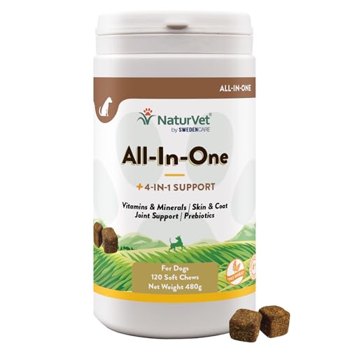 NaturVet All-in-One Dog Supplements with Multivitamin, Minerals & Prebiotics, Boost Immunity & Joint Health, Supports Brain, Heart, Gut, Skin & Coat Care (120 Chews)