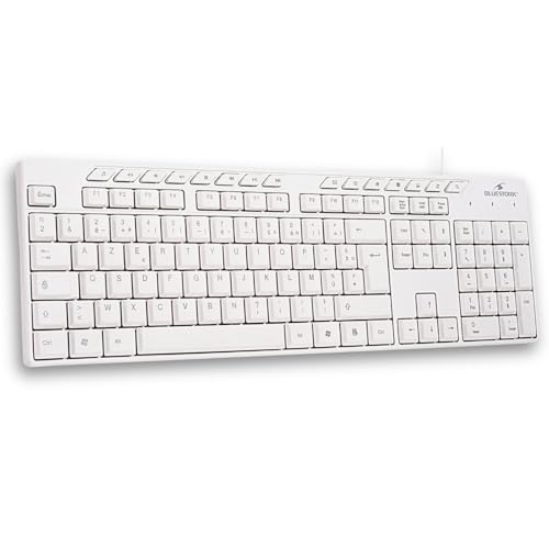 Bluestork - KB Media Office - Clavier Blanc Filaire USB avec 15 Touches Multimédias, Connexion Facile, Design Léger et Robuste - Clavier AZERTY, Ergonomique,...