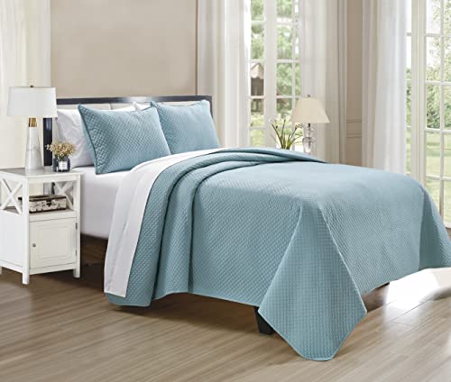 Chezmoi Collection Ingrid 3-Piece Queen Oversized Bedspread Coverlet Set - Ultrasonic Diamond Lightweight Embossed Quilt (Queen, Aqua) #TOP1