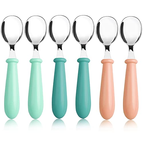 Pimoys 6 Pieces Stainless Steel Toddler Spoons, Kids Spoons with Round Handle, Toddler Utensils Children's Silverware Set, BPA Free, Dishwasher Safe