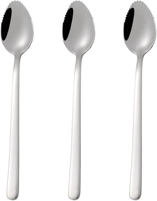 3 Pieces Grapefruit Spoons Stainless Steel Fruit Spoon Grapefruit Spoon with Serrated Edge Stainless Steel Grapefruit Spoon for Family Restaurants