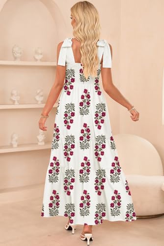 Image of CURBODO Women's Summer Maxi Dress Boho Spaghetti Straps Casual Long A-line Smocked Beach Dress Square Neck Flowy Sun Dress
