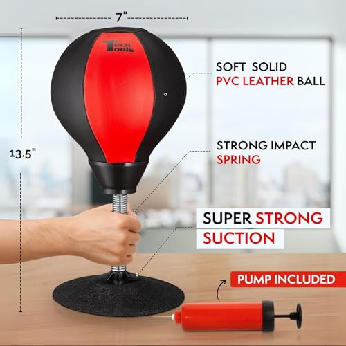 Tech Tools Desktop Punching Bag – Suctions to Your Desk, Cool Gadgets for Office, Gag Gifts for Boss or Coworker, Heavy Duty Stress Relief Boxing Bag