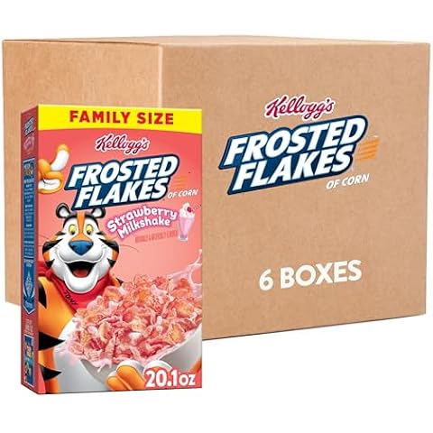 Kellogg's Frosted Flakes Breakfast Cereal, Kids Cereal, Family Breakfast, Family Size, Strawberry Milkshake (6 Boxes)