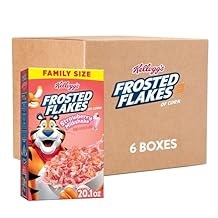 حبوب إفطار Kelloggs Frosted Flakes، حبوب أطفال، إفطار عائلي، مقاس عائلي، ميلك شيك الفراولة 6 علب