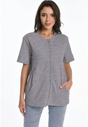 Post Mastectomy Zip Shirts with Drain Pockets Surgery Recovery Must Haves Clothing Comfy Short Sleeve Shirts