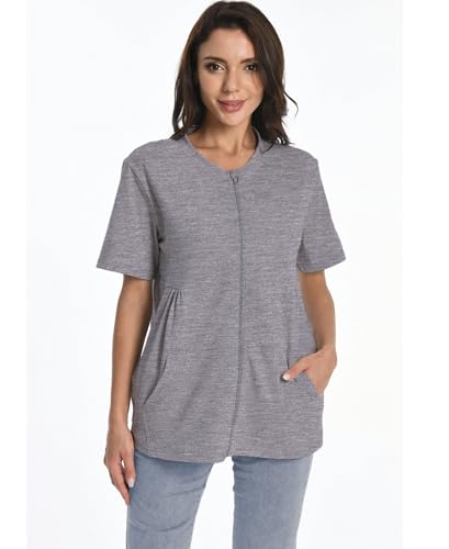 Post Mastectomy Zip Shirts with Drain Pockets Surgery Recovery Must Haves Clothing Comfy Short Sleeve Shirts