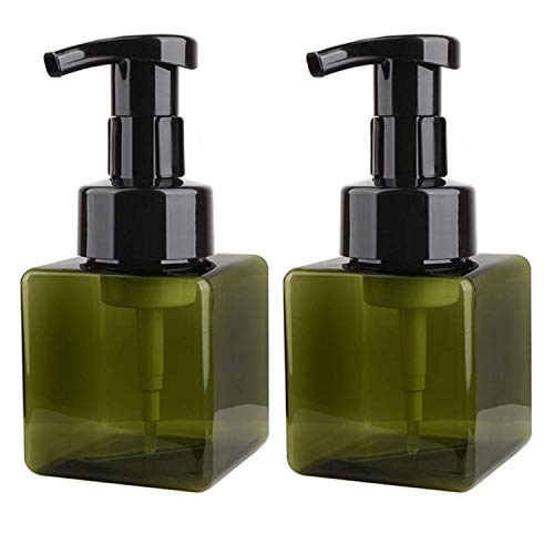 Alledomain 2Pcs 250ml (8.5oz) Empty Foaming Pump Bottles, Refillable Plastic Square Foam Soap Dispenser Liquid Hand Container for Cleaning, Travel, Cosmetics, Liquid Soap, Body Wash (Green)