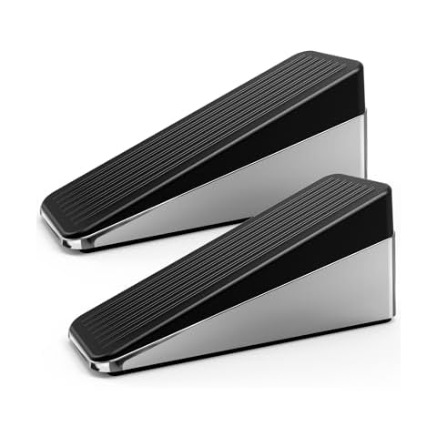Crosize 2.2 inch Tall and Large Door Stopper, Strongest Metal Door Stops, Stackable to 4 inch, Non-Slip Heavy Duty Big Door Stop Wedge for Bottom of Door, Silver, 2 Pack Cover