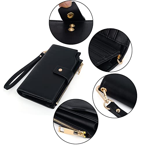 Image of UTO Wallet Women Vegan Leather Wristlet Snap Long Purse Credit Card Holder Elegant Clutch
