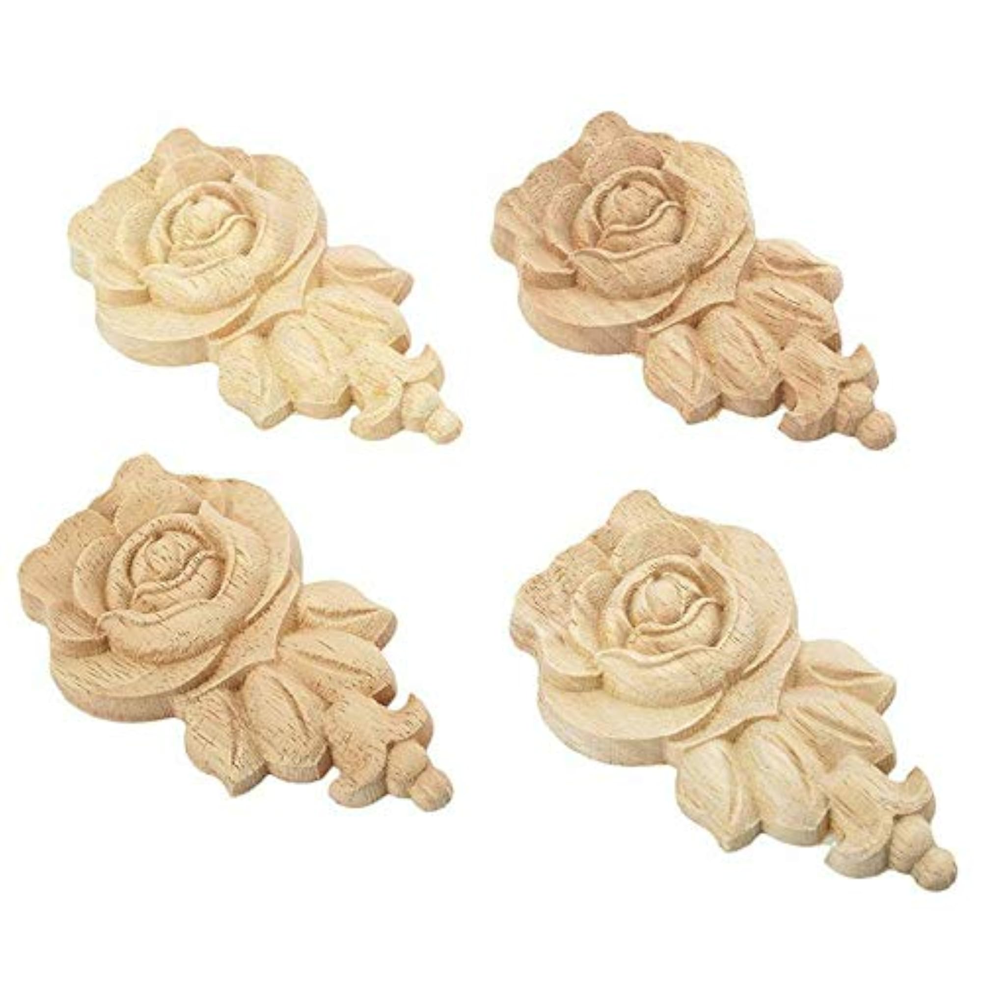 4pcs 10x6cm Rubber Wood Carved Corner Onlay Applique