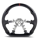 Hydro-Dip Carbon Fiber Steering Wheel for Chevy Corvette C5 1997-2004 Base Z06 Coupe Convertible, High Gloss Finish, Track Style Red Stripe Flat Bottom Perforated Leather, Interior Modern Upgrade
