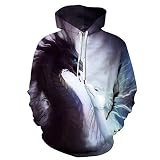 Fansu Unisex 3D Impreso Hoodies Hombre Mujer Sudaderas con Capucha con Bolsillos,Gato Blanco Negro Moderno Otoño e Invierno Manga Larga Pullover Deportes Sweatshirt (S,Mito)