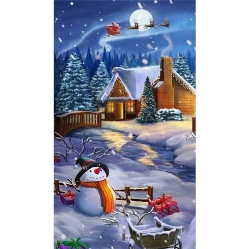 Grand carré Broderie Diamant 60x120 cm, kit de peinture diamantée 5D village d'hiver réaliste