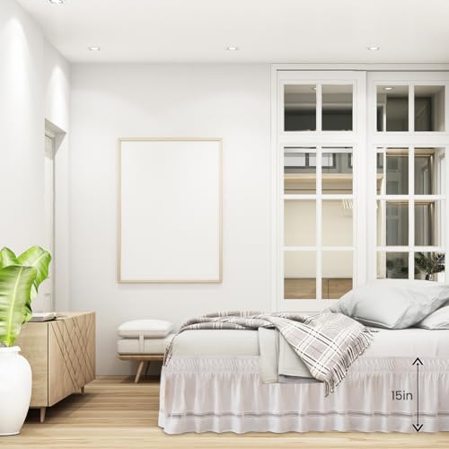 Mekek Saia de cama envolvente saia de cama de renda com babados cor sólida lavável na máquina saia d