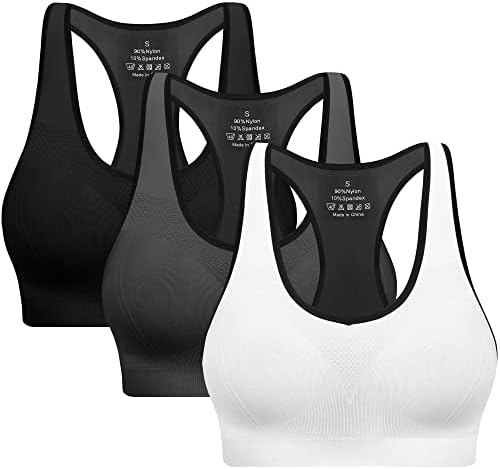 Racerback Sports Bras for Women with Pads - 3 Pack High Impact Athletic Tank Tops for Yoga and Workout