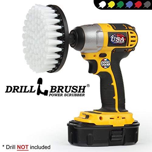 5 Inch Diameter Drill Powered Scrub Brush With Quarter Inch Quick Change Shaft (Automotive Soft-White) #TOP3