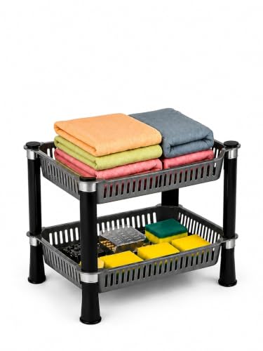 Image of KITCHIVO Multipurpose Storage Organizer Slim Rack Shelf with Wheels for Living Room, Office, Bedroom, Bathroom, Kids Room, Kitchen Trolley (Grey, 2 Layer)