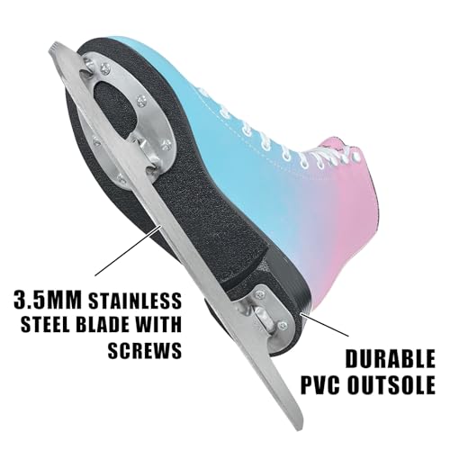 MammyGol Women\'s Figure Ice Skate in Color Gradient Figure Skate Lace up with Stainless Steel Blade Light Support for Girls/Women