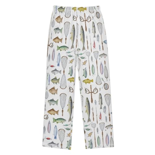 Pattern Of Fishing Gear Fish Pajama Pants Soft Lounge Sleepwear PJ Bottoms with Elastic Waist Ages 6-14 Years - Main Image