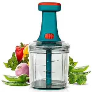 Veb Master Manual Hand Press Push Chopper with 6 Blades for Effortless Chopping Vegetables&Fruits (Assorted, 1000 Ml, Plastic), 1 Watts
