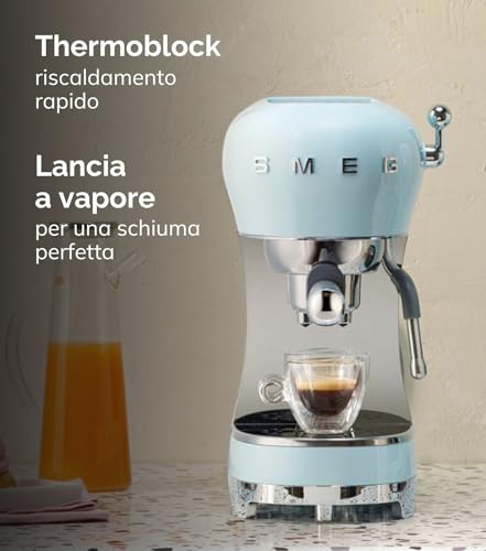 Smeg, Macchina da Caffè Espresso Manuale ECF02CREU, Made in Italy, Cappuccino System, Thermoblock, Tazze Grandi e Funzione Caffè Doppio, Made in Italy, Dimensioni Compatte, 1350W, Panna - 3