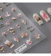 5D Embossed Flower Nail Stickers for Nail Art Letter Floral Nail Decals Retro Stickers for Nails ...