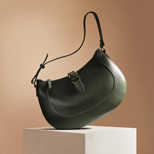 Image of SUNLIGHT LEAVES Vintage Vegan Leather Crescent Hobo Bag For Women Lunar Shoulder Purse Satchel Under Arm Lady Handbag