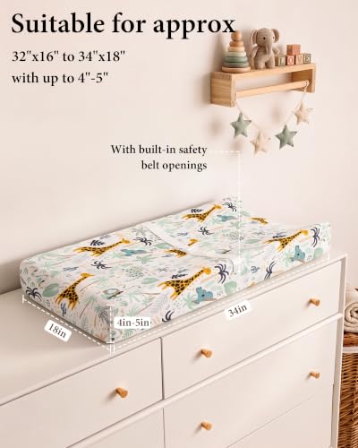Image of Yoofoss 2-Pack Diaper Changing Pad Cover for Boy Girl 32x16 (Green+Giraffe)