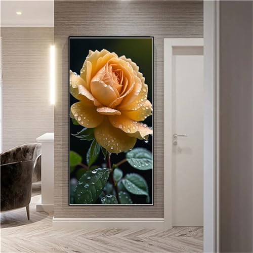 Broderie Point de Croix Rose jaune 5D avec strass brillants Full Drill pour un puzzle diamant éclatant