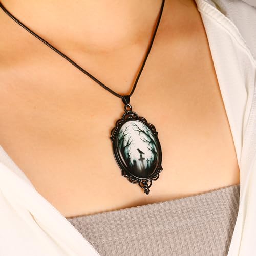 Gothic Necklace as Goth Accessories for Halloween Costume Jewelry for Women, Gothic Jewelry Witch Necklace as Black Choker Goth Gifts, Raven Vampire Pendant Necklace as Punk Grunge Accessories - Thumbnail 2