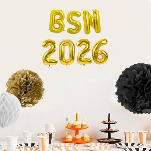Image of TONIFUL 2026 Nurse Graduation Decorations Gold BSN 2026 Balloons 16 Inch BSN 2026 Graduation Balloons Class of 2026 Congrats Nurse Balloons Decorations 2026 Nursing Graduation Party Supplies