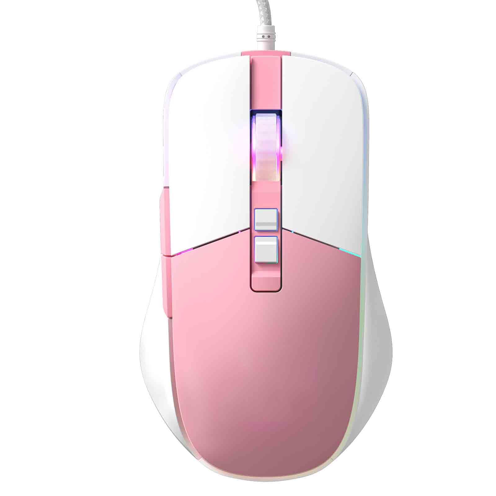 JUSHZ Mouse Cablato Usb Ergonomico Portatile Ottico Bagliore Comodo E Resistente 1200 DPI 1600 DPI 2400 DPI 3200 DPI 4800 DPI 7000 DPI (127x75x42mm,Pink)