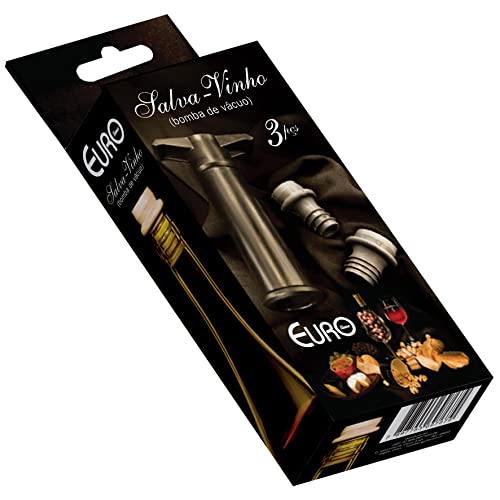 Conjunto Salva-Vinho Bomba de Vácuo com 3 Peças Euro Preto