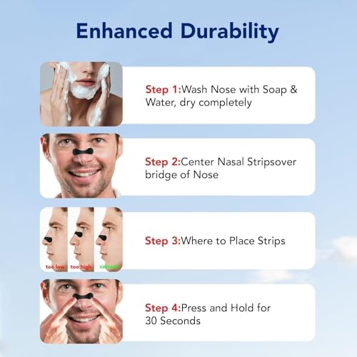 Nasal Strips for Snoring – Extra Strength Nose Strips for Breathing Day and Night Use with Strong Adhesion Sweat Resistant Design – Stops Snoring Improves Sleep and Workout Performance – 60ct