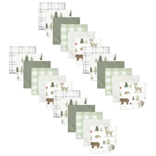 Image of Hudson Baby Unisex Baby 24Pc Quilted Cotton Washcloths, Forest Animals, One Size